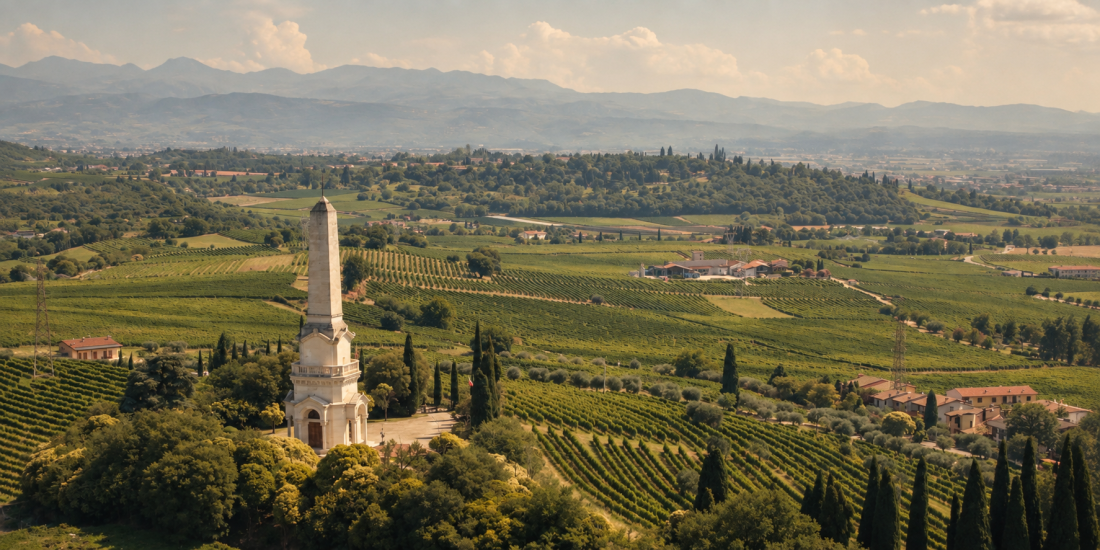 The Ossuary and the Historic Landscape of Custoza The Custoza Ossuary surrounded by vineyards, a landmark closely connected to the areas history and today at the heart of the Custoza DOC appellation.